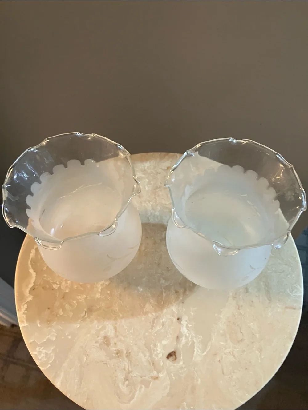 Vintage Frosted Glass Hurricane Shades - Pair